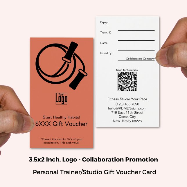 Fitness Starter Orange Black Gift Voucher Card (3.5x2Inch, Portrait Format, Fitness Starter Orange Black Gift Voucher Card)