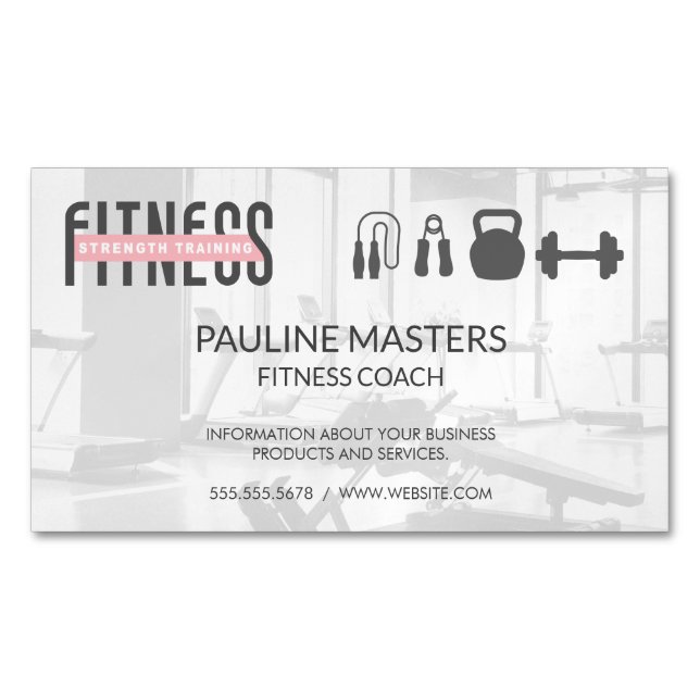 Fitness Strength Training | Gym Equipment Icons Magnetic Business Card (Front)
