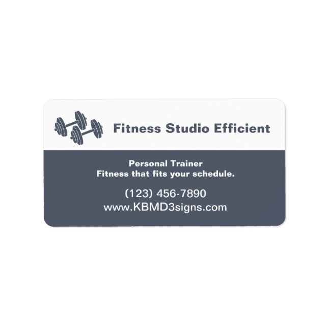 Fitness Studio Name Tagline Dumbbell Address Label (Front)