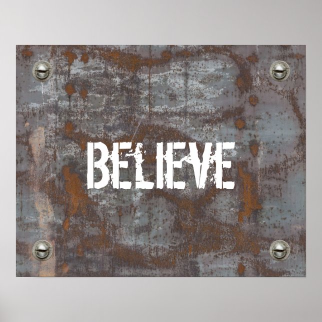 Fitness Trainer "Believe" Rusty Metal Motivational Poster (Front)