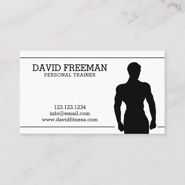 Fitness Trainer Black Modern Bodybuilding Coach  Business Card (Front)