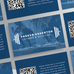 Fitness trainer coach modern photo qr code navy business card