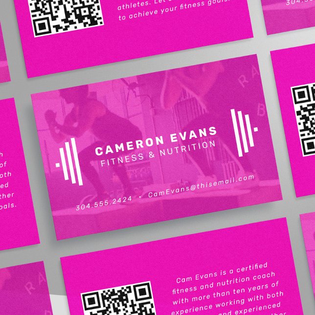 Fitness trainer coach modern pink photo qr code business card (Creator Uploaded)
