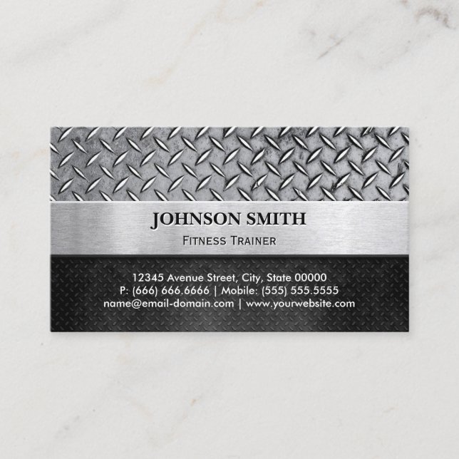 Fitness Trainer - Diamond Metal Plate Business Card (Front)