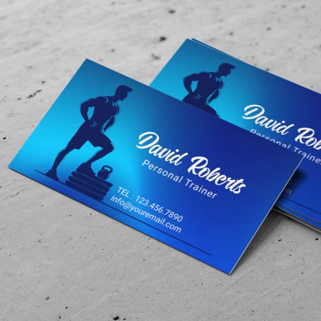 Fitness Trainer Gym Coach Modern Blue Business Card (Creator Uploaded)