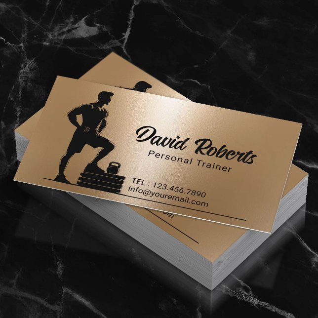 Fitness Trainer Gym Coach Modern Faux Gold Business Card (Creator Uploaded)