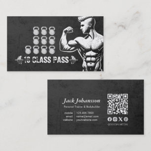 Fitness Trainer Gym Kettlebell Class Pass Loyalty Business Card
