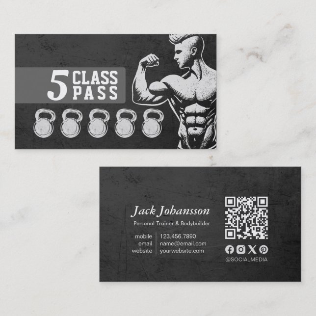 Fitness Trainer Gym Kettlebell Class Pass Loyalty Business Card (Front/Back)