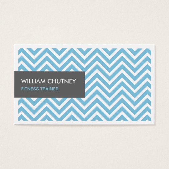 Fitness Trainer - Light Blue Chevron Zigzag Business Card