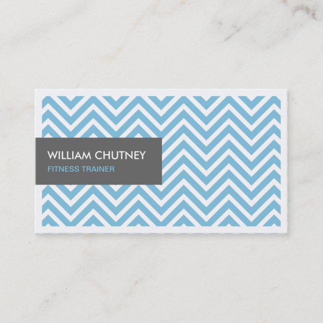 Fitness Trainer - Light Blue Chevron Zigzag Business Card (Front)