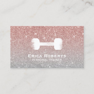 Fitness Trainer Modern Rose Gold & Silver Glitter Business Card