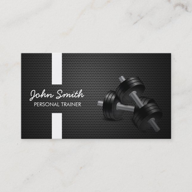 Fitness Trainer Modern Stripes Dark Metal Business Card (Front)