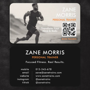 Fitness Trainer Photo QR Code Black & White Business Card