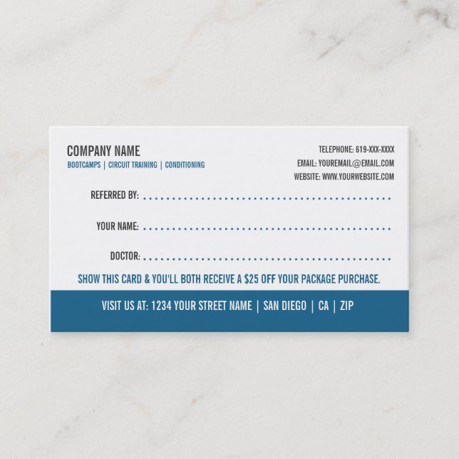Fitness Trainer Referral Business Card (Front)