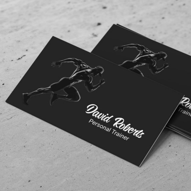 Fitness Trainer Running Athlete Minimalist Black Business Card (Creator Uploaded)