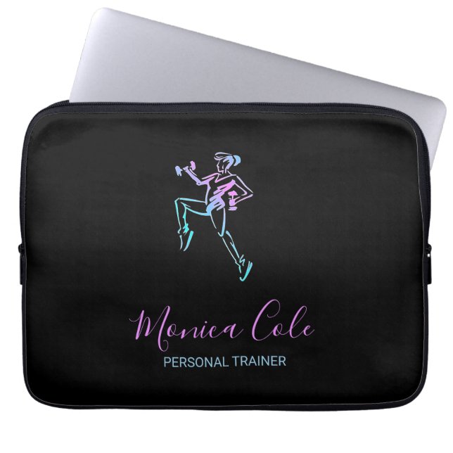 Fitness trainer silhouette black laptop sleeve (Front)