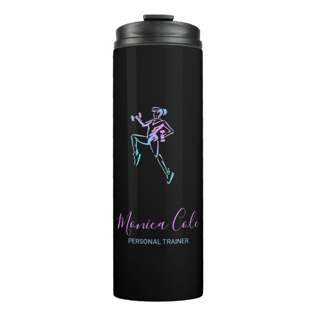 Fitness trainer silhouette black thermal tumbler (Front)