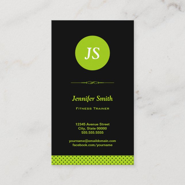 Fitness Trainer - Stylish Apple Green Business Card (Front)