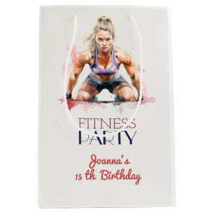 Fitness watercolor sport girl birthday party medium gift bag