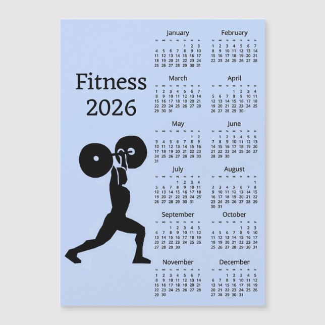 Fitness Weight Lifting 2026 Calendar Magnetic Card (Front)