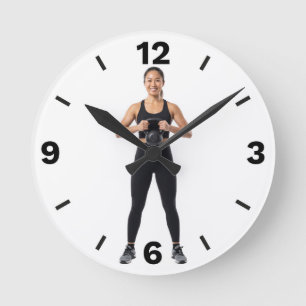 Fitness Woman Kettlebell Workout Strength Training Round Clock