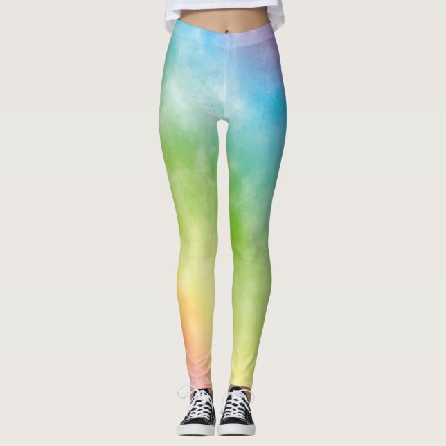 Fitness Women Gift Gym Watercolor Rainbow Sport Leggings (Front)