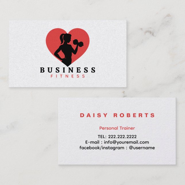 Fitness Women Lifting Weight Logo Personal Trainer Business Card (Front/Back)
