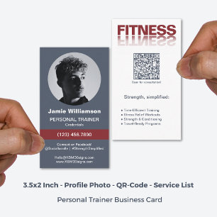Fitness Word Logo Grey Red Personal Trainer Business Card