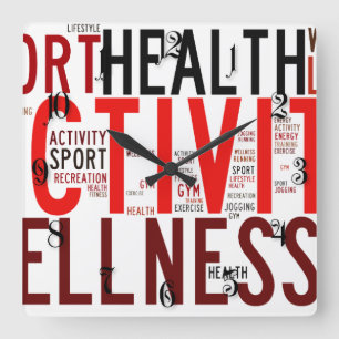 Fitness words square wall clock