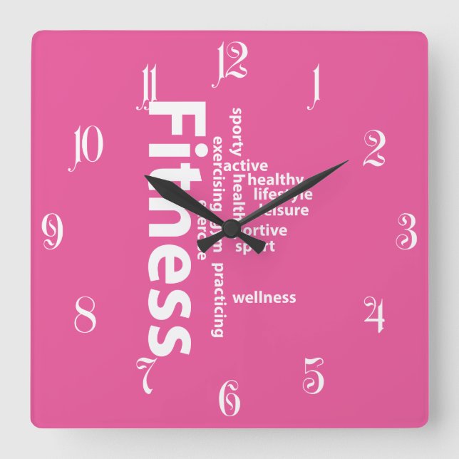 Fitness words square wall clock (Front)
