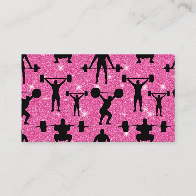 Fitness Workout Gym Sport Pink Glitter Business Card (Front)