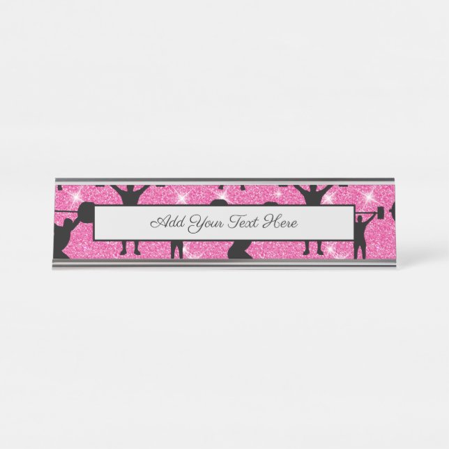 Fitness Workout Gym Sport Pink Glitter Desk Name Plate (Front)