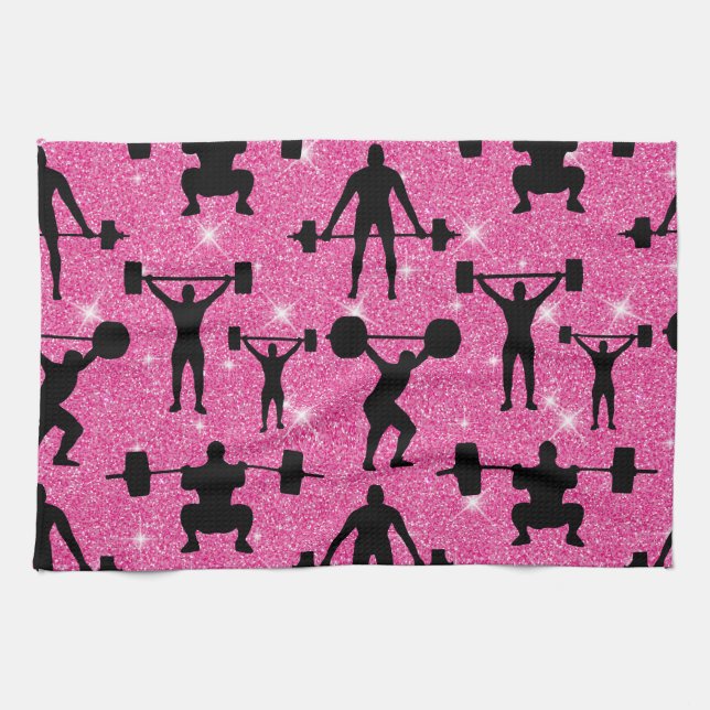 Fitness Workout Gym Sport Pink Glitter Tea Towel (Horizontal)