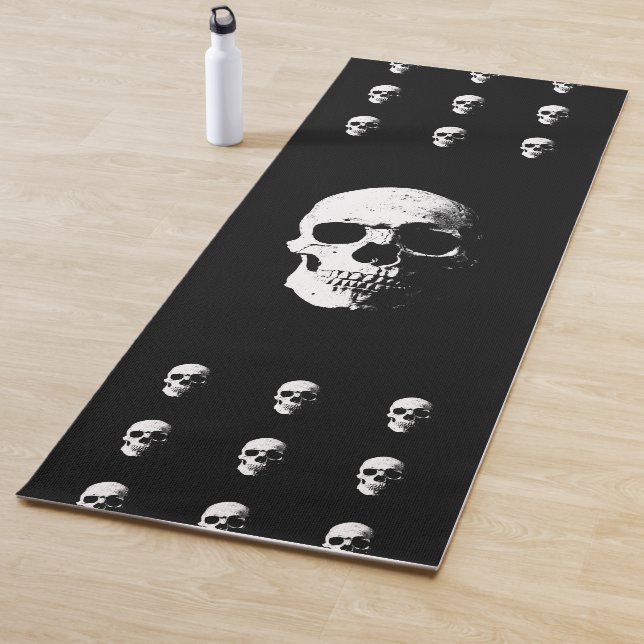 Fitness Yoga Mats B & W Skull Pop Art Template (In Situ)