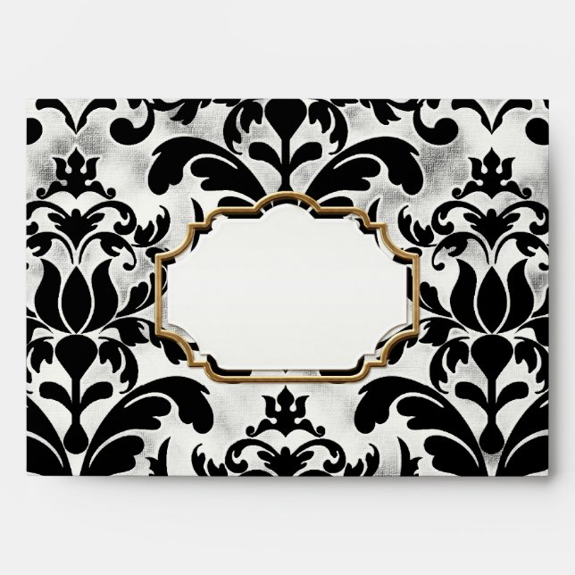 Fits 5x7 Aged Distressed Damask Golden Bling Look Envelopes (Front)