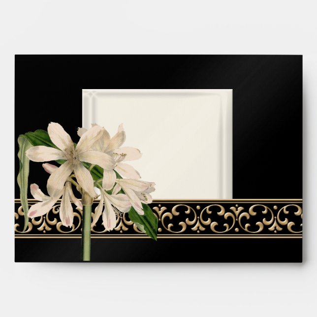 Fits 5x7 Baroque Vintage Lily Gold Invite Envelope (Front)