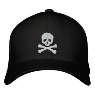 Fitted Skull and Crossbones Pirate Embroidered Hat