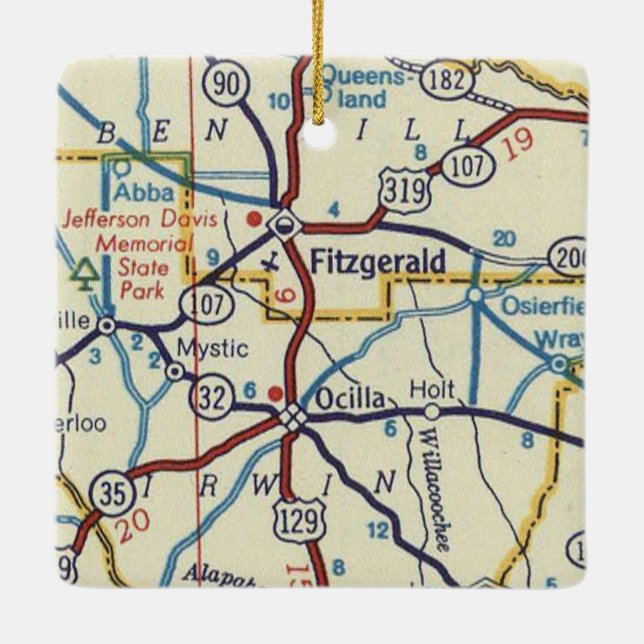 Fitzgerald Georgia Vintage Map Ceramic Ornament (Back)
