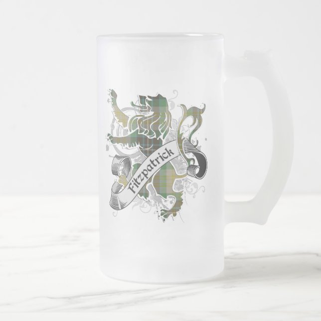 Fitzpatrick Tartan Lion Frosted Glass Beer Mug (Right)