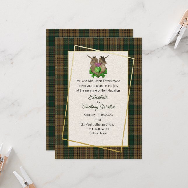 Fitzsimmons Clan Scottish Symbols Wedding  Invitation (Front/Back In Situ)