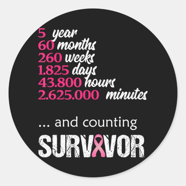 Five 5 Year Survivor Breast Cancer Awareness 2020 Classic Round Sticker (Front)