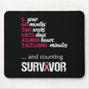 Five 5 Year Survivor Breast Cancer  Awareness Gift Mouse Mat