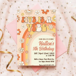 Five a Vibe Groovy Retro Rainbow 5th Birthday  Invitation