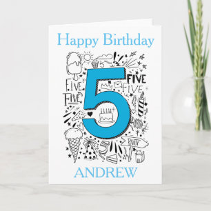 FIVE age 5th Blue birthday card