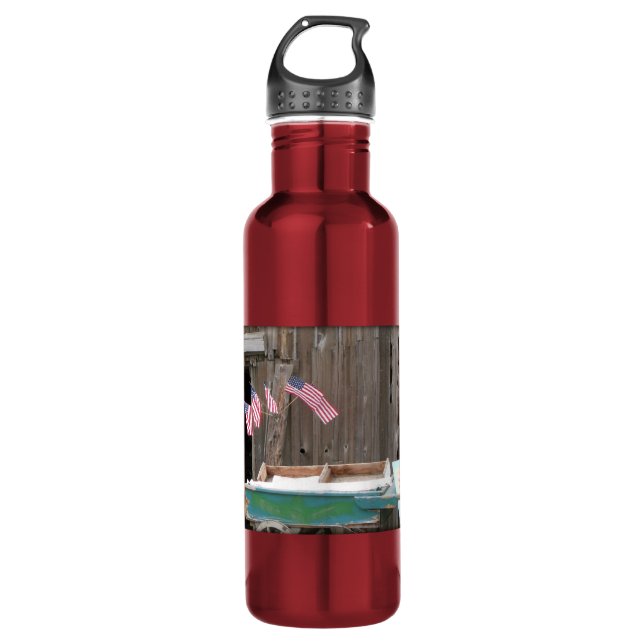 Five American Flags and Barn 18oz Water Bottle (Front)