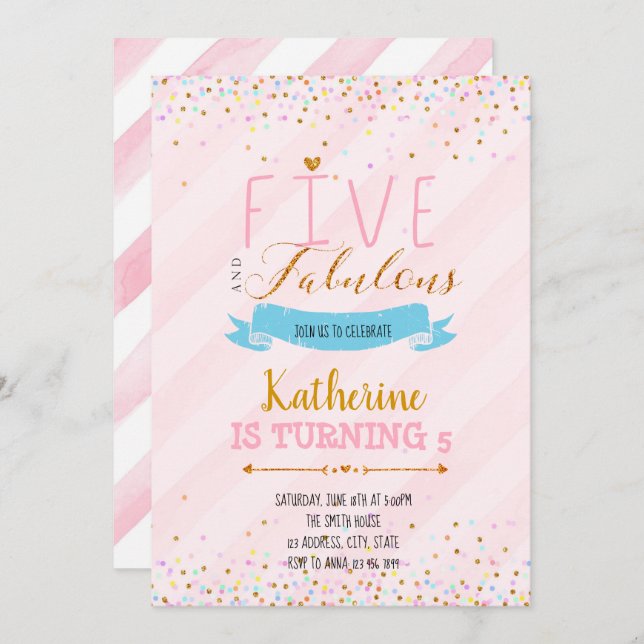 Five and fabulous birthday invitation (Front/Back)