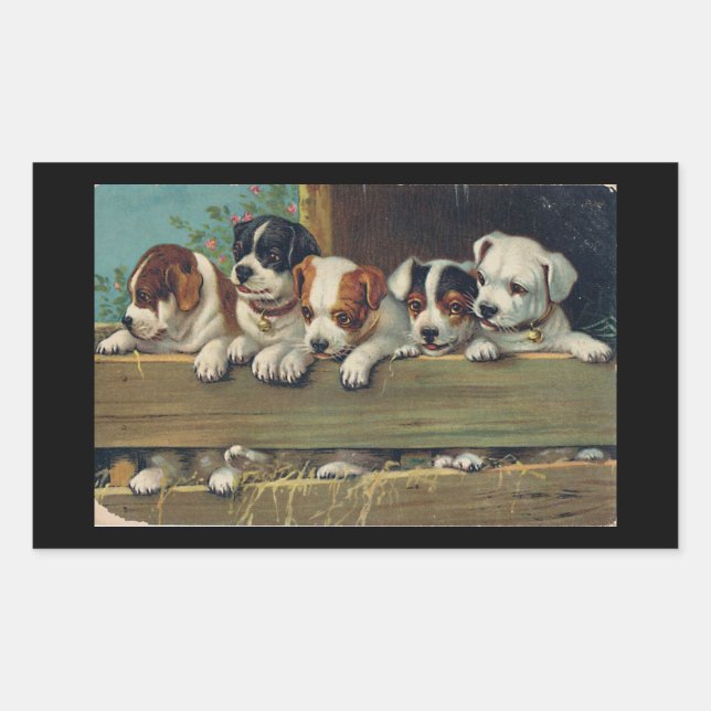 Five Beagle Puppies Rectangular Sticker (Front)