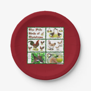 Five Birds of Christmas Paper Plate