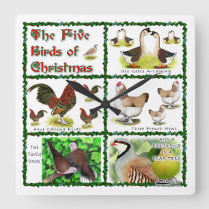 Five Birds of Christmas Square Wall Clock