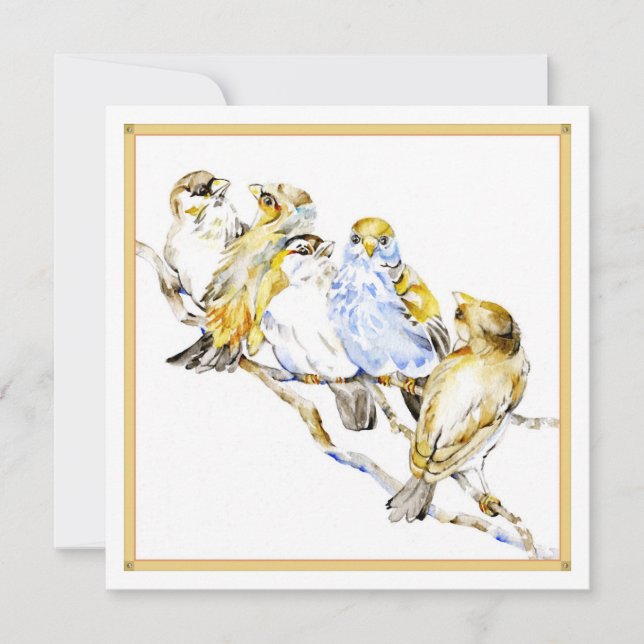 Five Birds Square Flat Card, Matte Paper Thank You (Front)